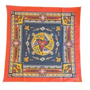 Vintage Wamcraft Bandana Southwestern Geometric Red Navy Blue Scarf Made in USA